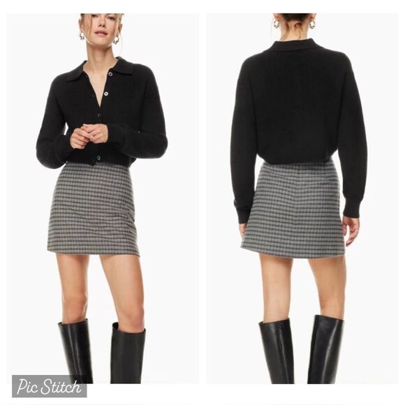 Aritzia Wilfred mini skirt Classic Black Gray Houndstooth Skirt wool cashmere - Picture 1 of 15